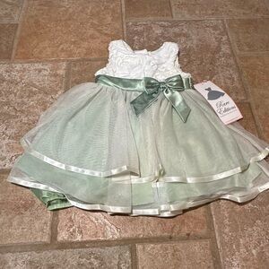 NWT Rare Editions Formal Dress Ivory and Green - 12m